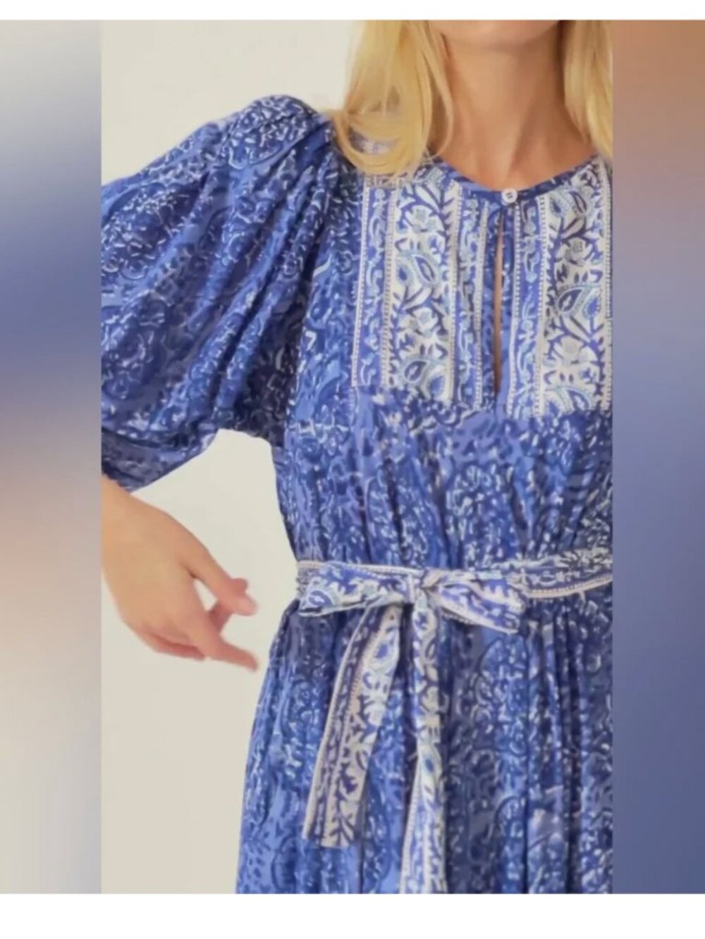 Marea By Liz Joy Delft Blue Maxi Dress 100% Cotton XS - Picture 6 of 8